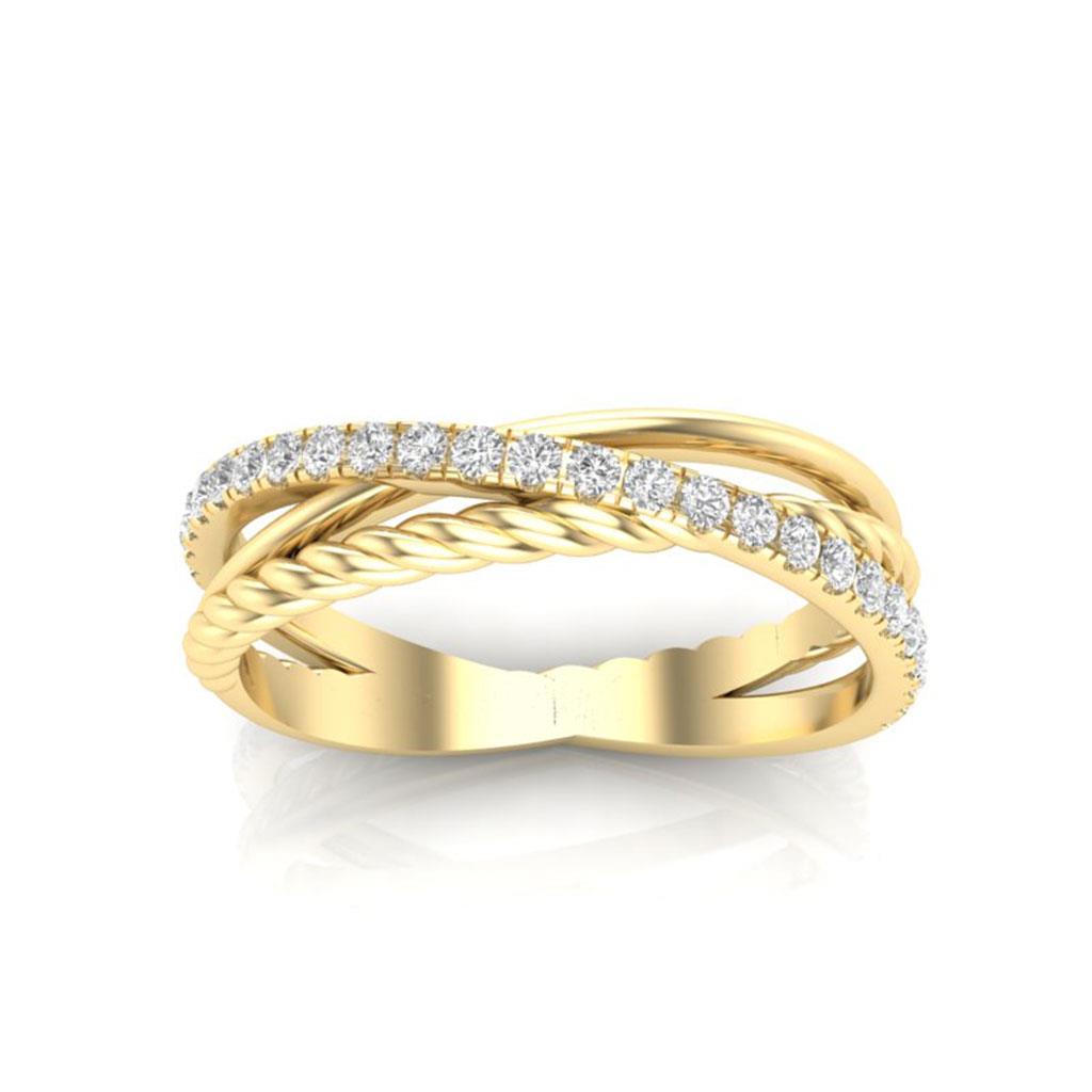 Triple Twisted Crossover Diamond Ring 14k Yellow Gold - Victoria 