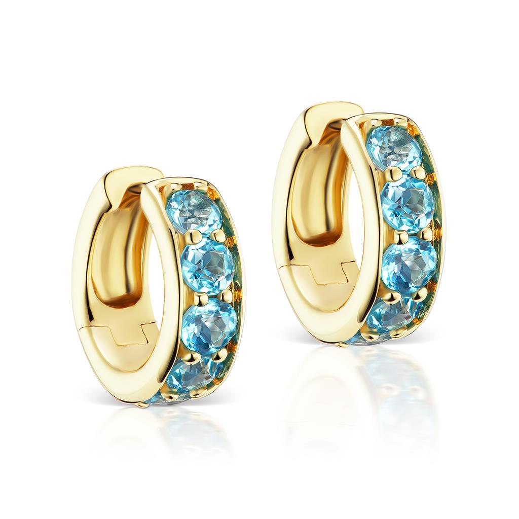 Blue Topaz Yellow Gold Huggie Hoops