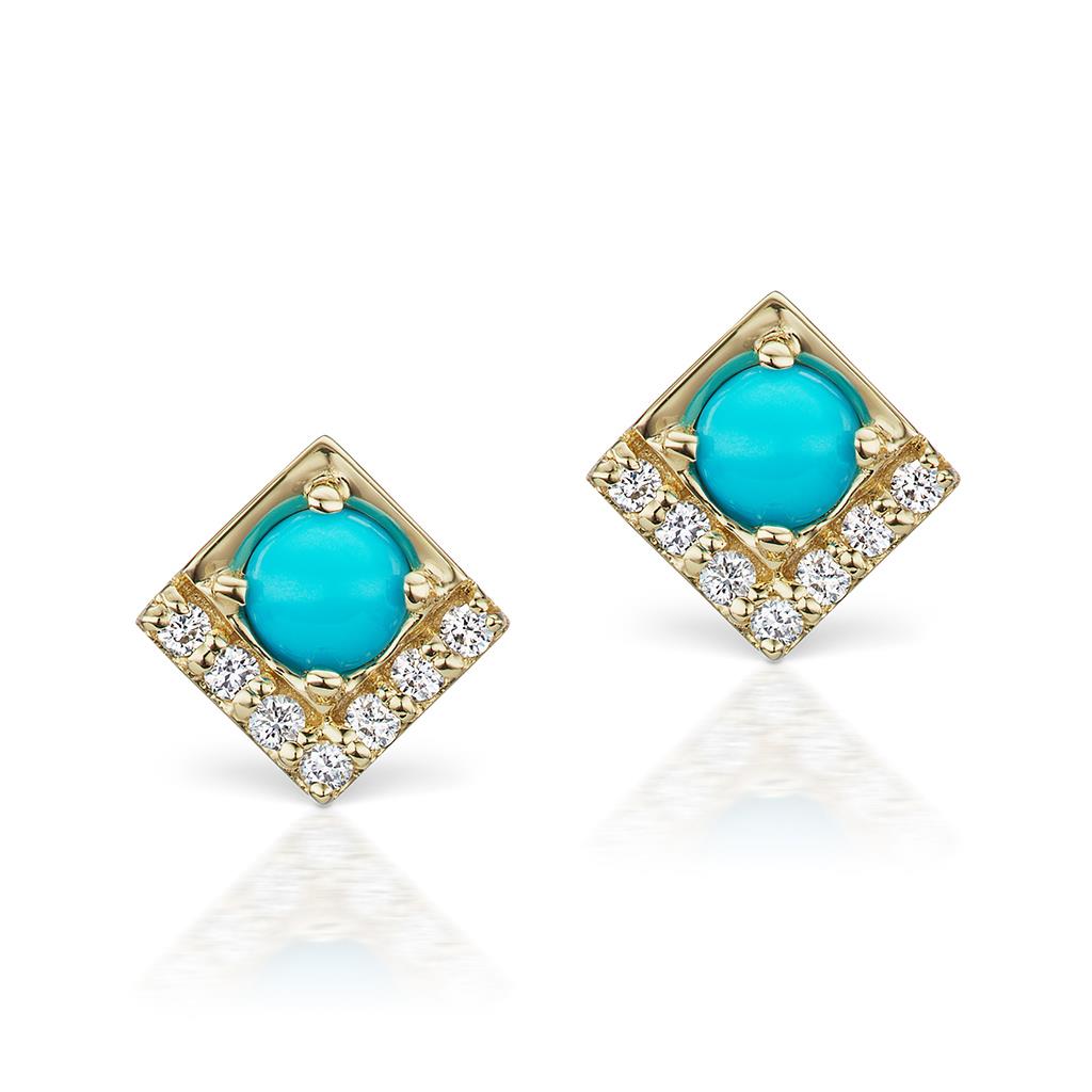 Turquoise &amp; Diamond Square Stud Earrings