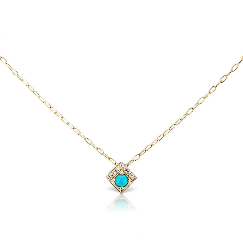 Turquoise &amp; Diamond Yellow Gold Square Necklace