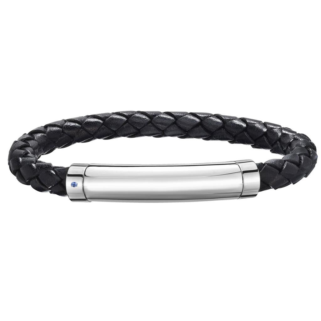 Men&#39;s Black Woven Leather &amp; Sterling Silver Bracelet