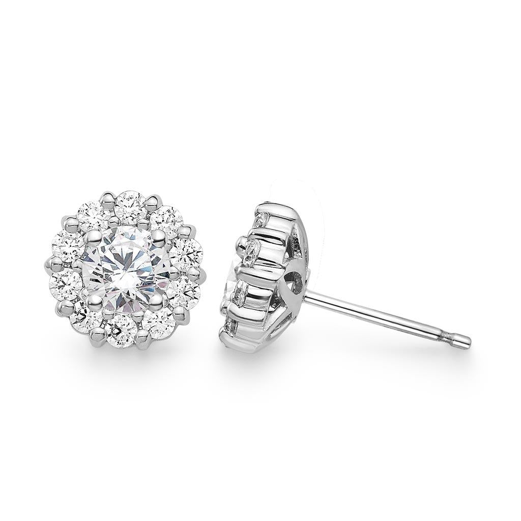 14k white gold round diamond halo stud earrings