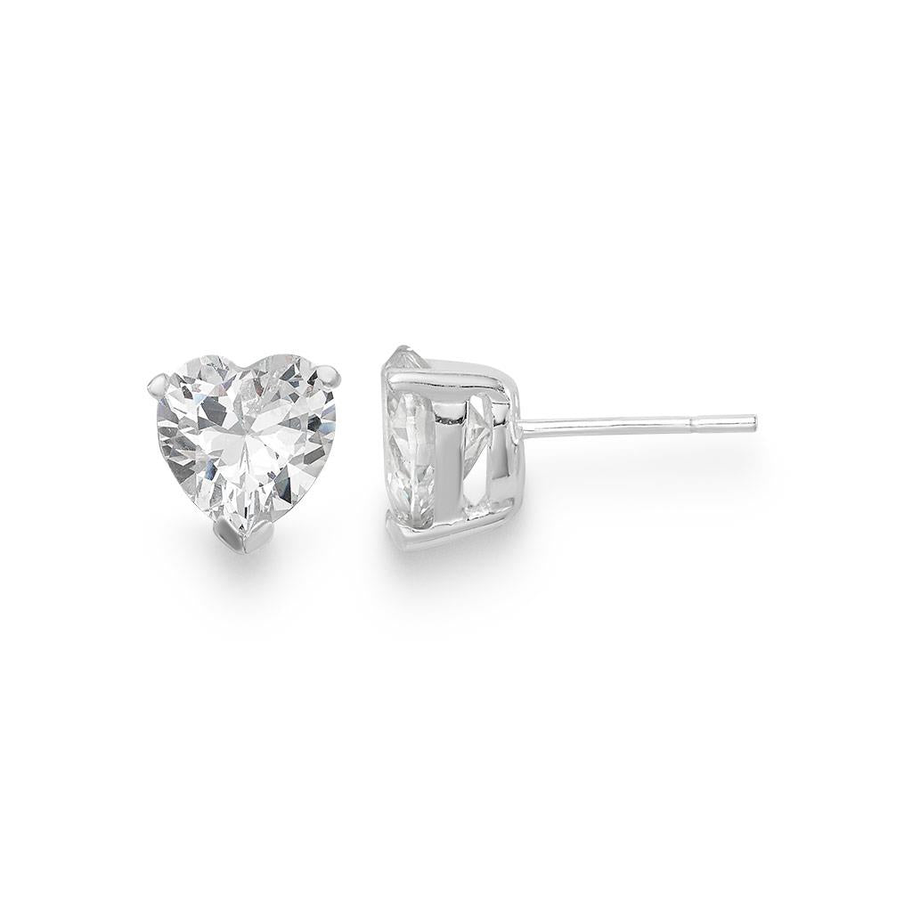 14k white gold heart diamond stud earrings