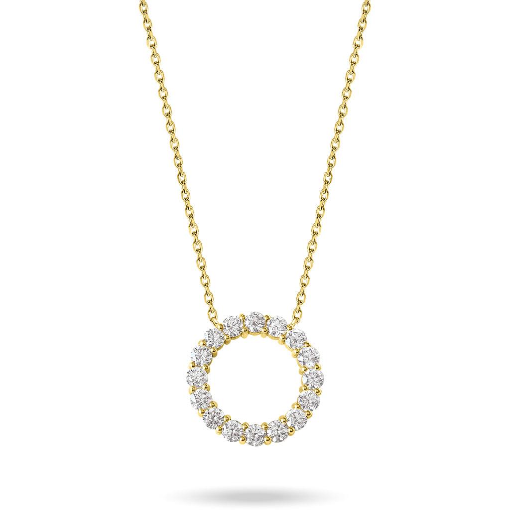 18k yellow gold circle diamond pendant necklace