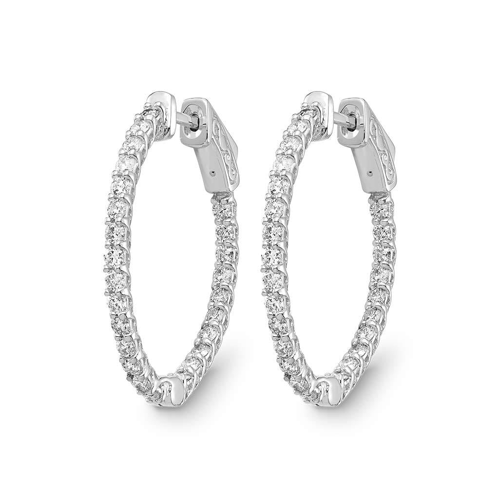 diamond oval in and out hoops in 14k white gold