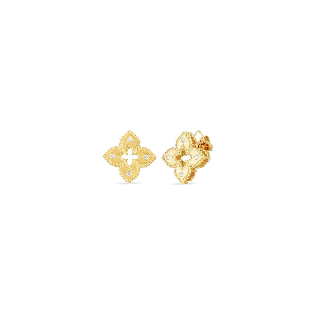 cutout flower diamond stud earring in yellow gold