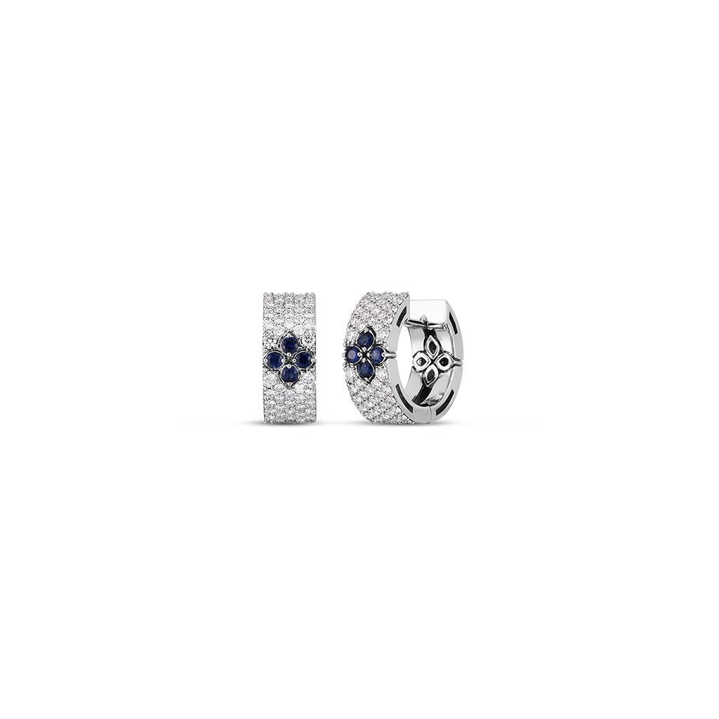 diamond sapphire pave huggie earrings in white gold