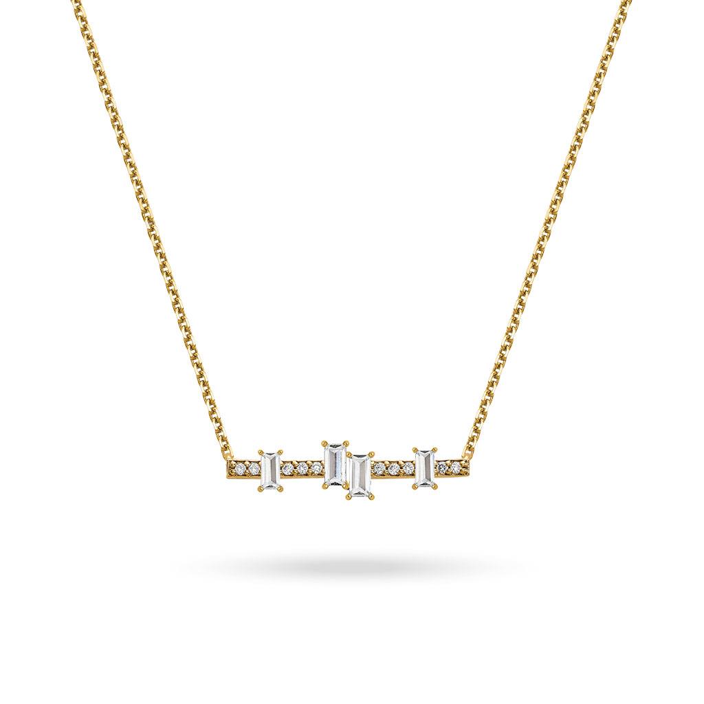 Baguette diamond bar necklace in yellow gold