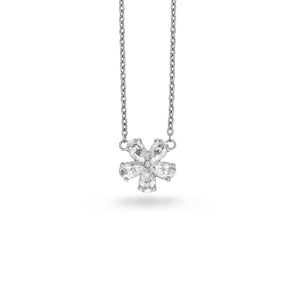 14k white gold diamond flower pear pendant necklace