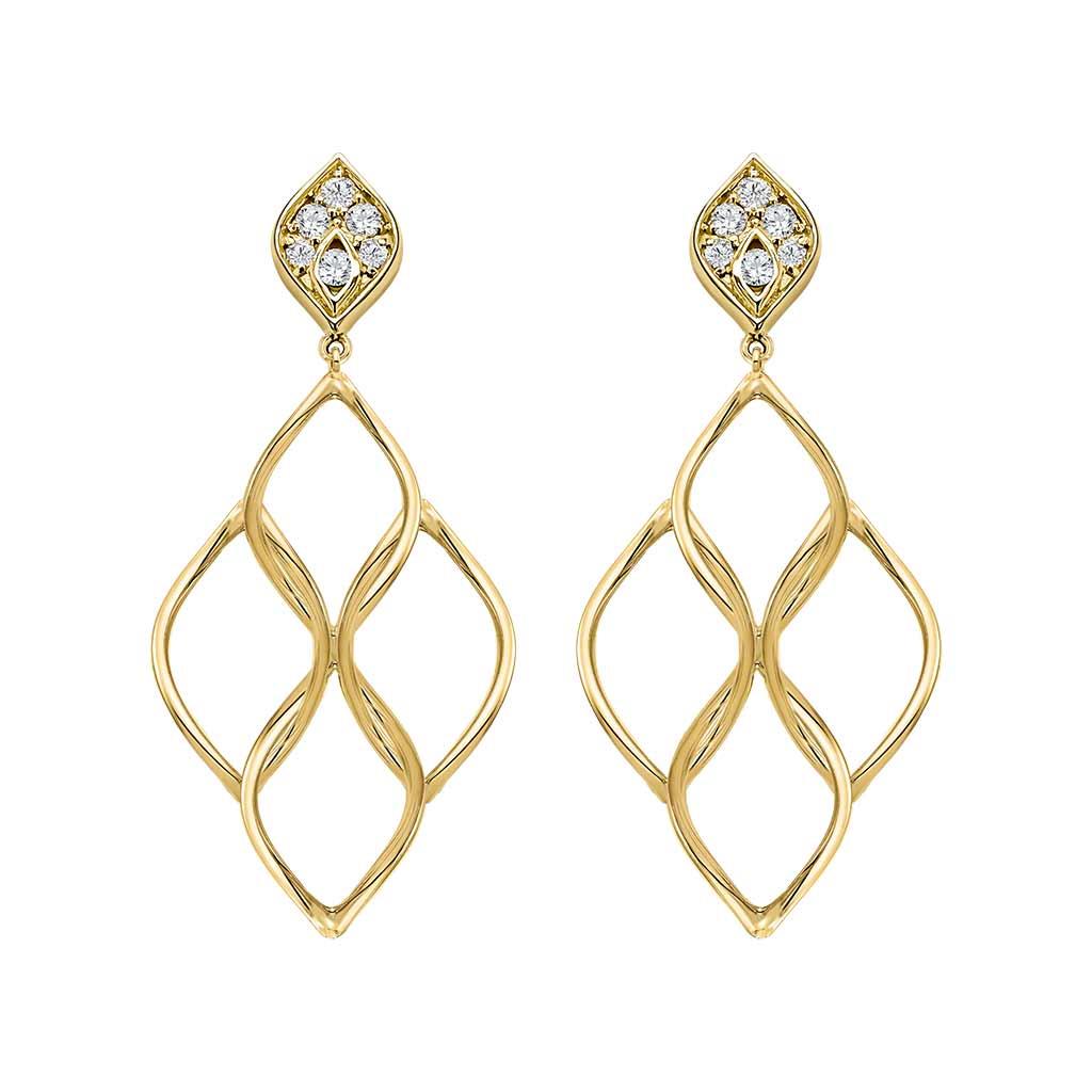 14k yellow gold diamond woven dangle earrings