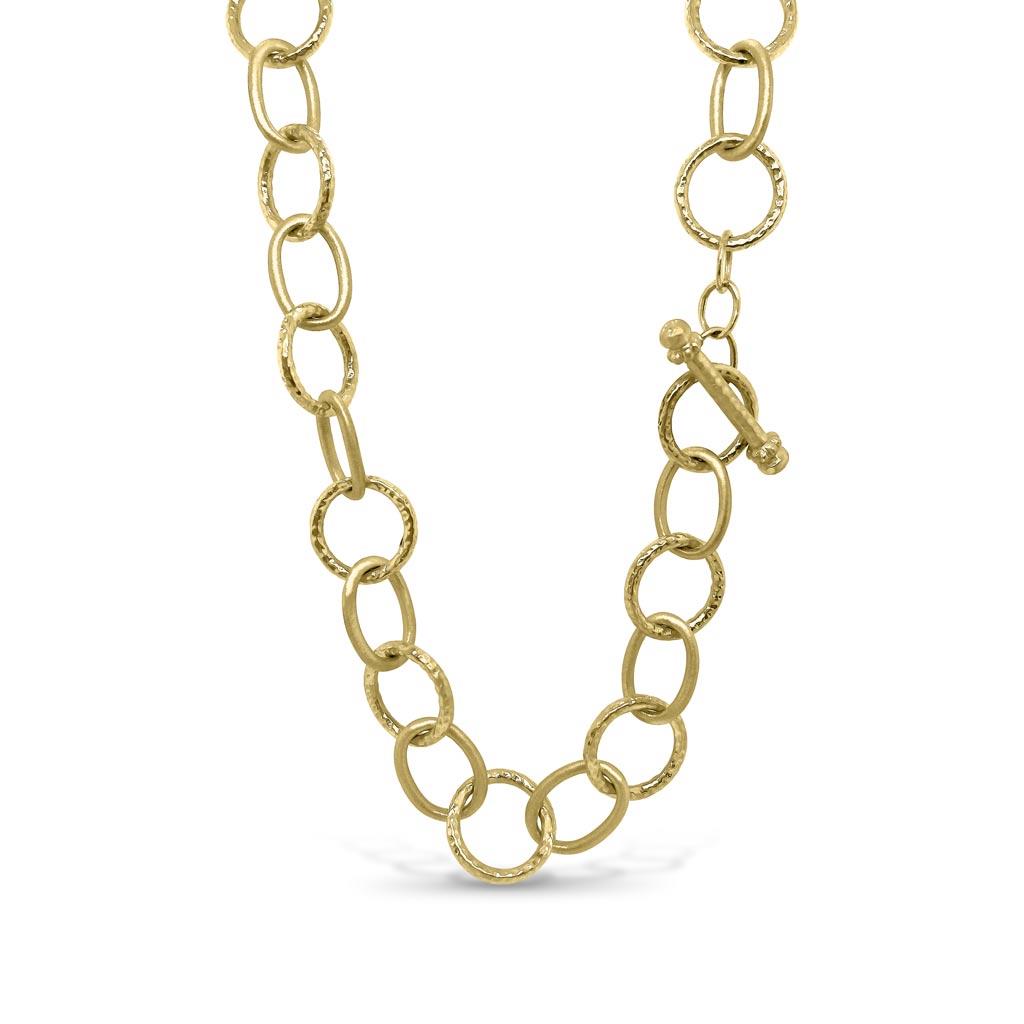 14k yellow gold round link chain neckace toggle clasp 