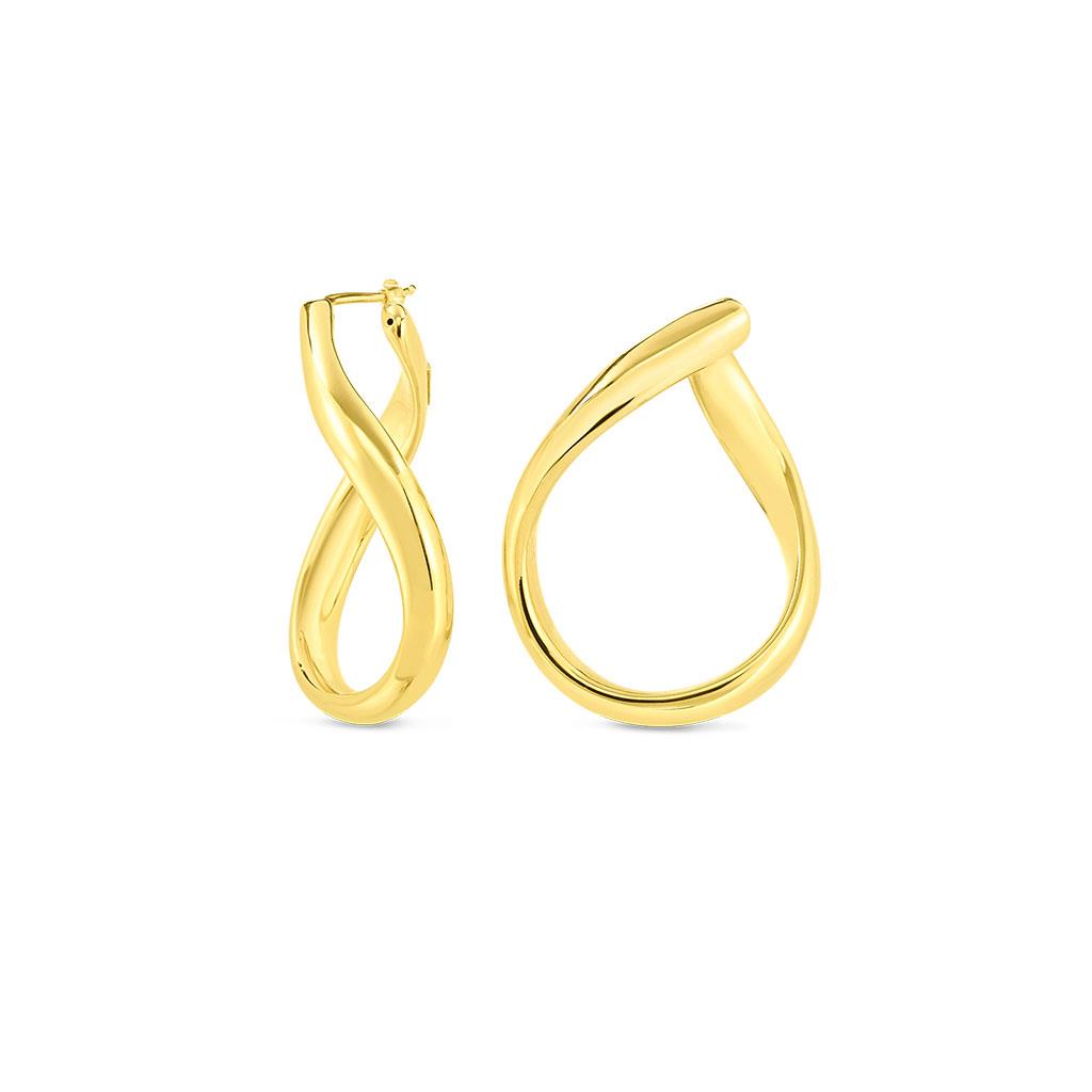 18K YELLOW DESIGNER GOLD CONTOURED & TWISTED HOOP EARRING