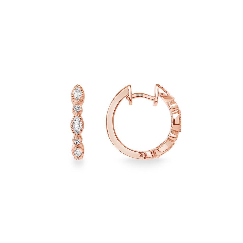 14k rose gold milgrain diamond huggies