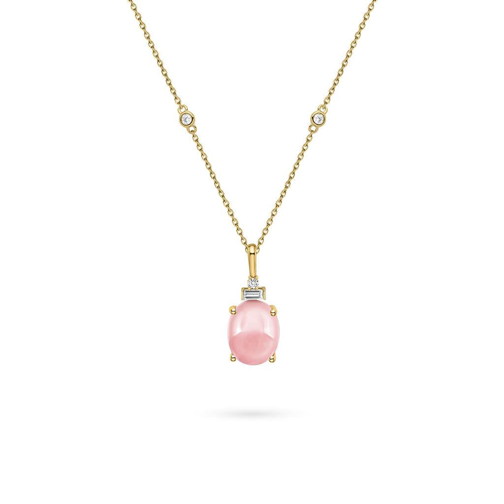oval pink opal and diamond necklace
