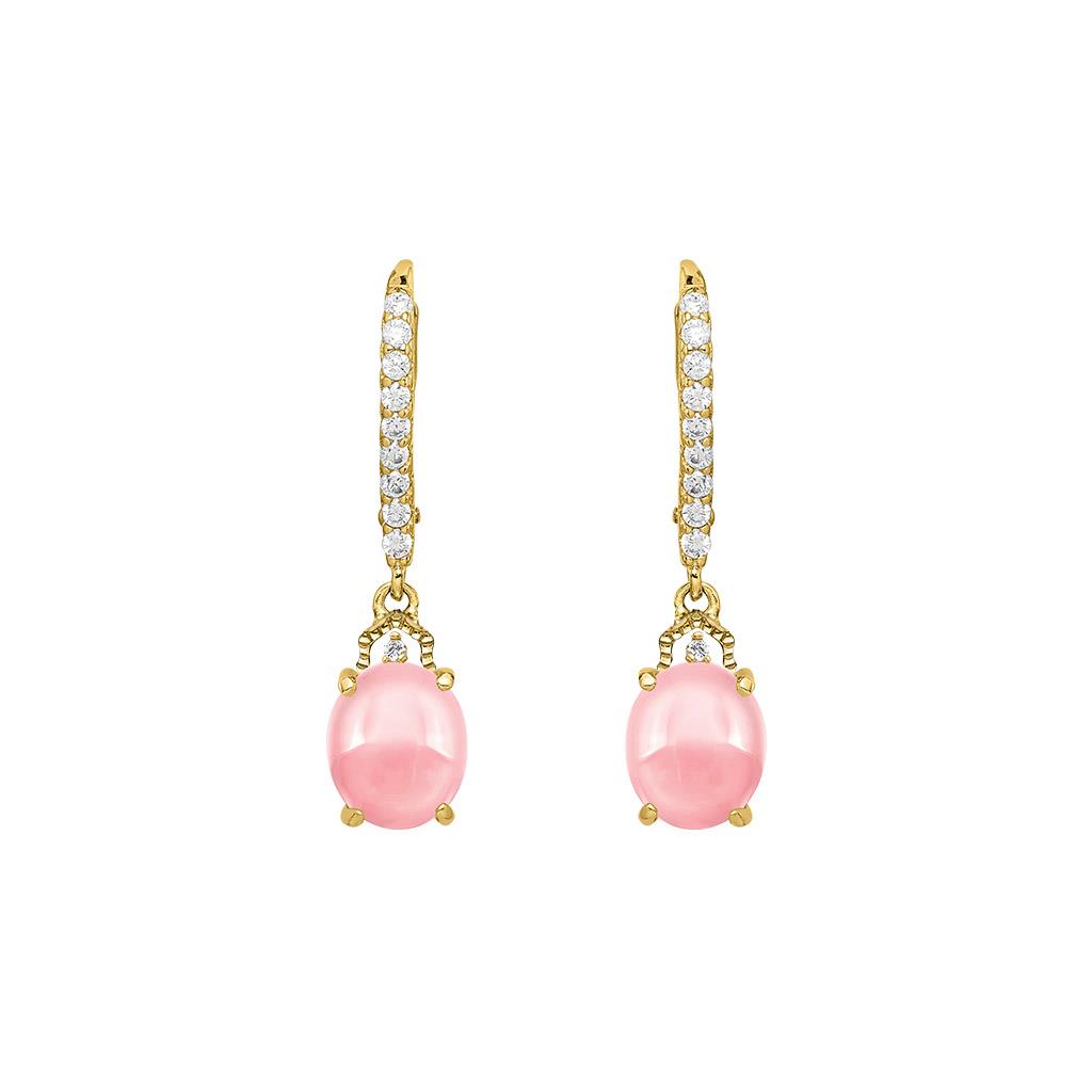 14k yellow gold pink opal diamond dangle earrings