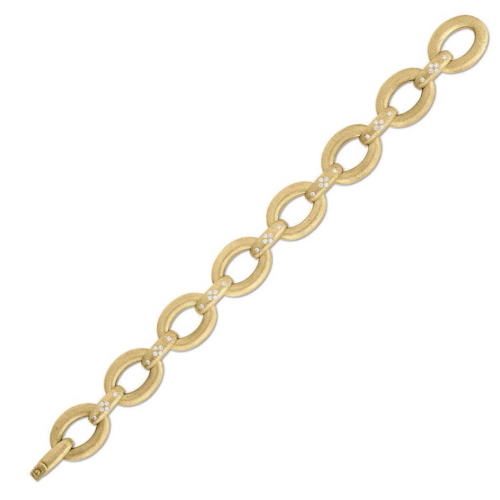 roberto coin satin oval link diamond bracelet in yellow gold